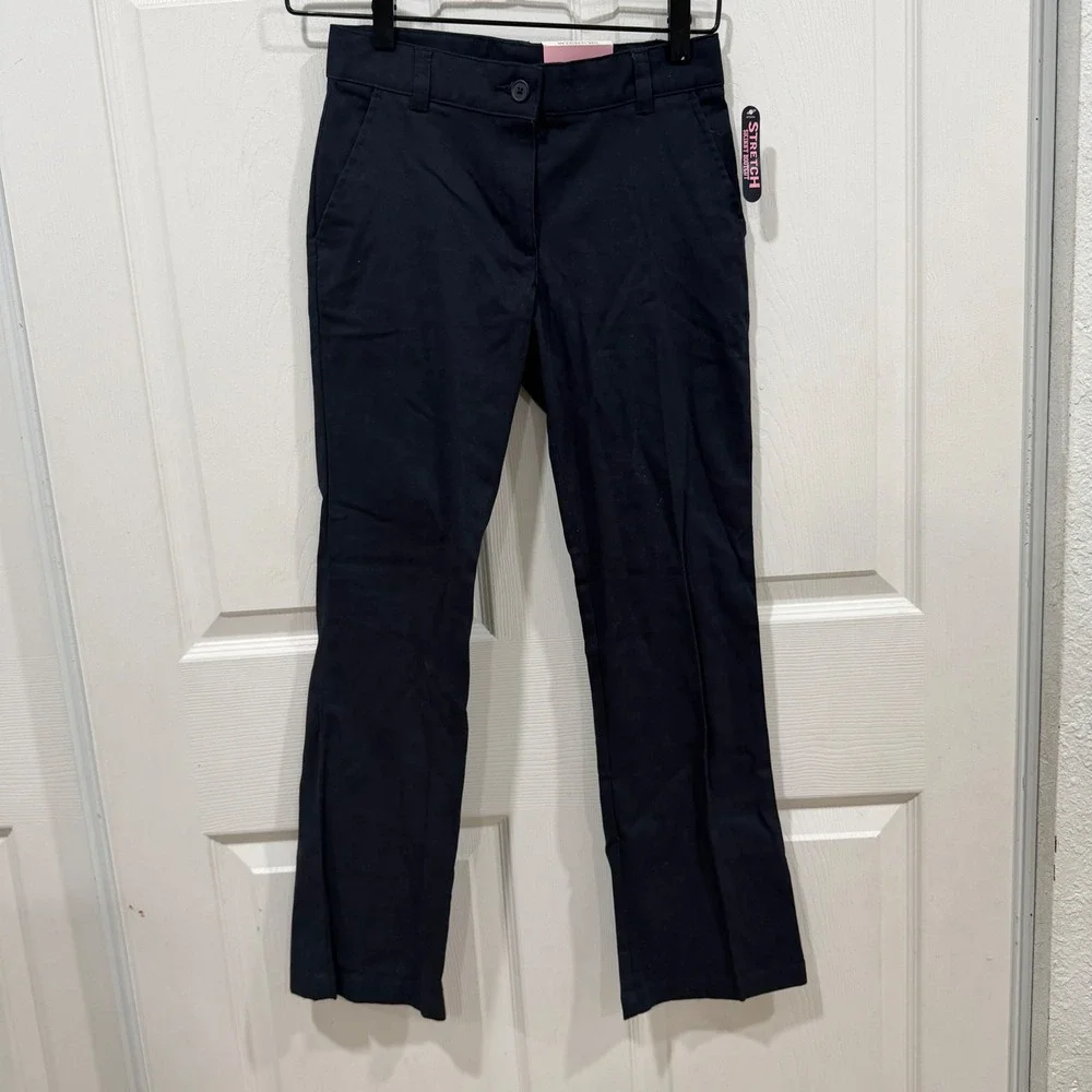 Chaps Boys Navy Blue Stretch Skinny Bootcut School Uniform Pants Size 12 Regular